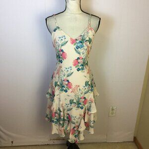 Parker Slip Dress Sz S Woman Pink Floral V-neck Sleeveless Asymmetric Ruffle Hem